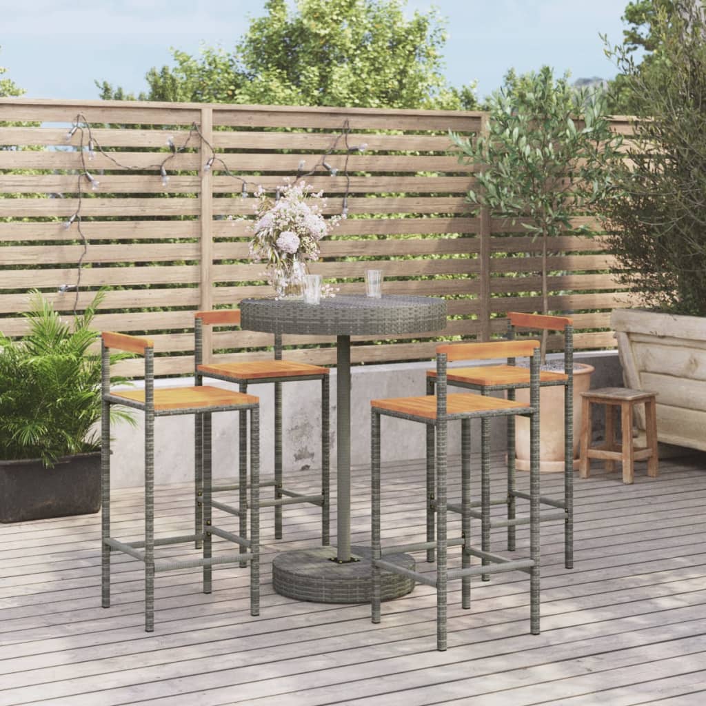 vidaXL 5-tlg. Gartenbar-Set Grau Poly Rattan & Massivholz Akazie