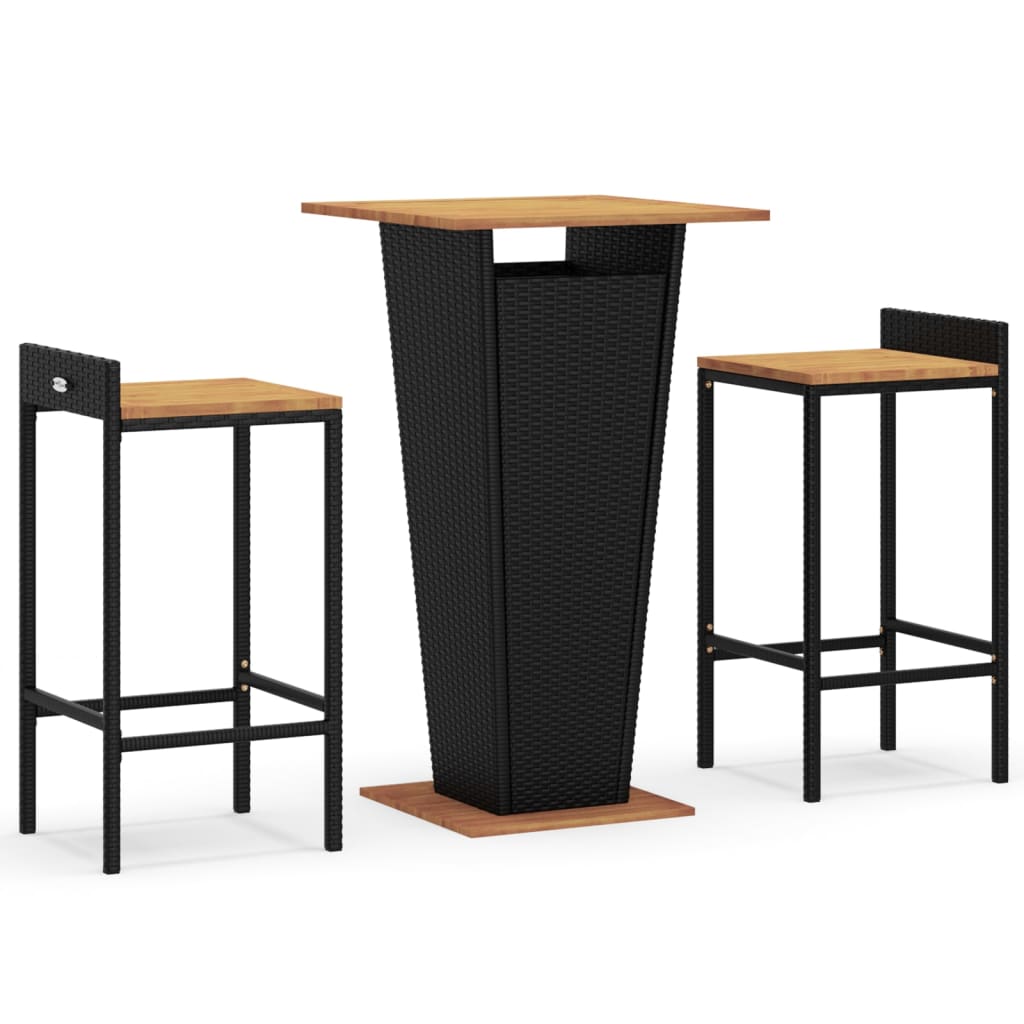 Ensemble De Bar Jardin 3 Pcs Noir Poly Rotin/bois Massif Acacia VidaXL 13 width=274