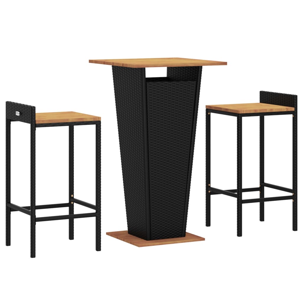 Ensemble De Bar Jardin 3 Pcs Noir Poly Rotin/bois Massif Acacia VidaXL 14 width=274