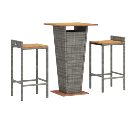 vidaXL Ensemble de bar jardin 3 pcs gris poly rotin/bois massif acacia