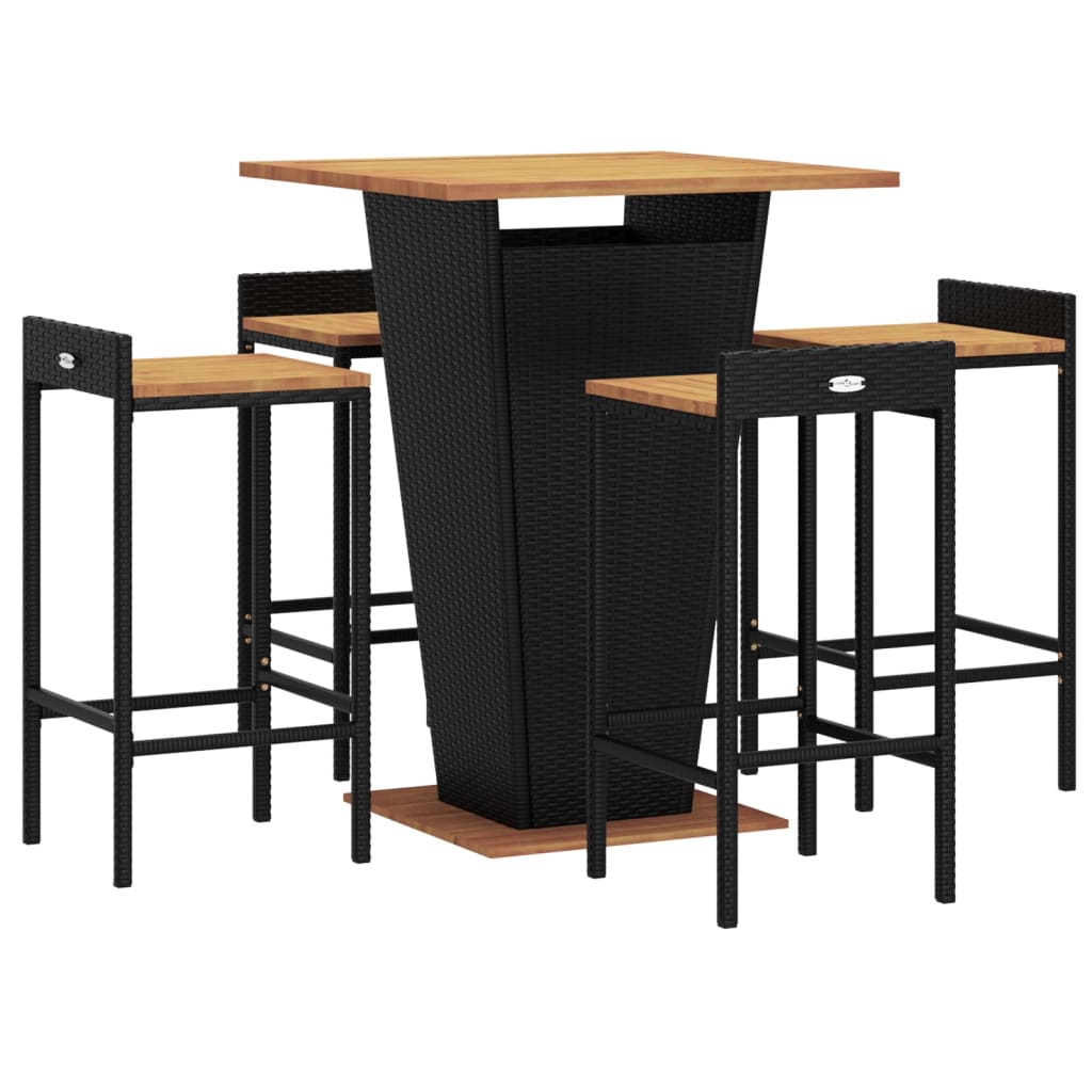 vidaXL 5-delige Tuinbarset poly rattan en massief acaciahout zwart afbeelding