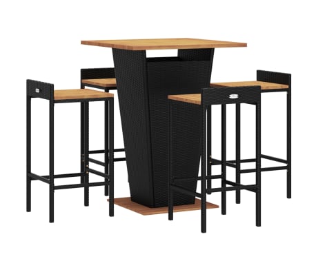 vidaXL Sodo baro komplektas, 5 dalių, juodas, poliratanas ir akacija