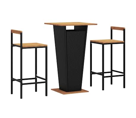 vidaXL 3 stykki gar&eth;barasett Svartur Poly Rattan & Solid Wood Acacia