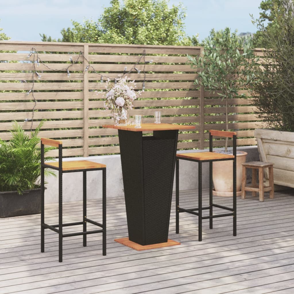 vidaXL 3-tlg. Gartenbar-Set Schwarz Poly Rattan & Massivholz Akazie