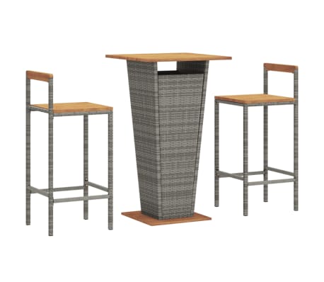 vidaXL 3-delige Tuinbarset poly rattan en massief acaciahout grijs