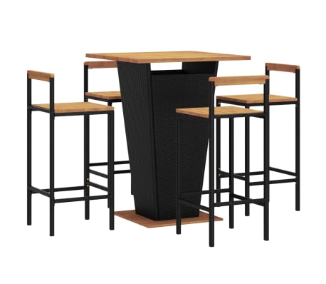 vidaXL 5-daļīgs dārza bāra mēbeļu komplekts, PE rotangpalma, akācija