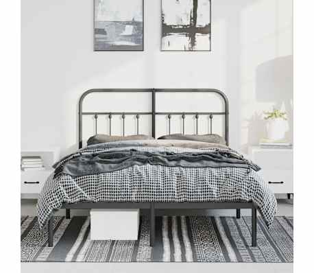 vidaXL Cadre de lit m&eacute;tal sans matelas avec t&ecirc;te de lit noir 135x190cm