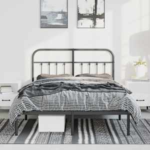 vidaXL Cadre de lit m&eacute;tal sans matelas avec t&ecirc;te de lit noir 135x190cm