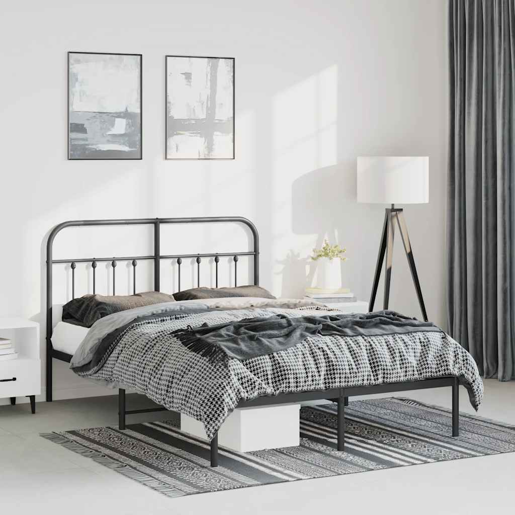 vidaXL Estrutura de cama em metal com cabeceira 150x200 cm preto