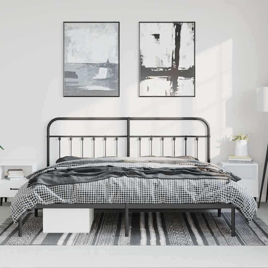 vidaXL Bedframe met hoofdbord metaal zwart 183x213 cm, foto 2