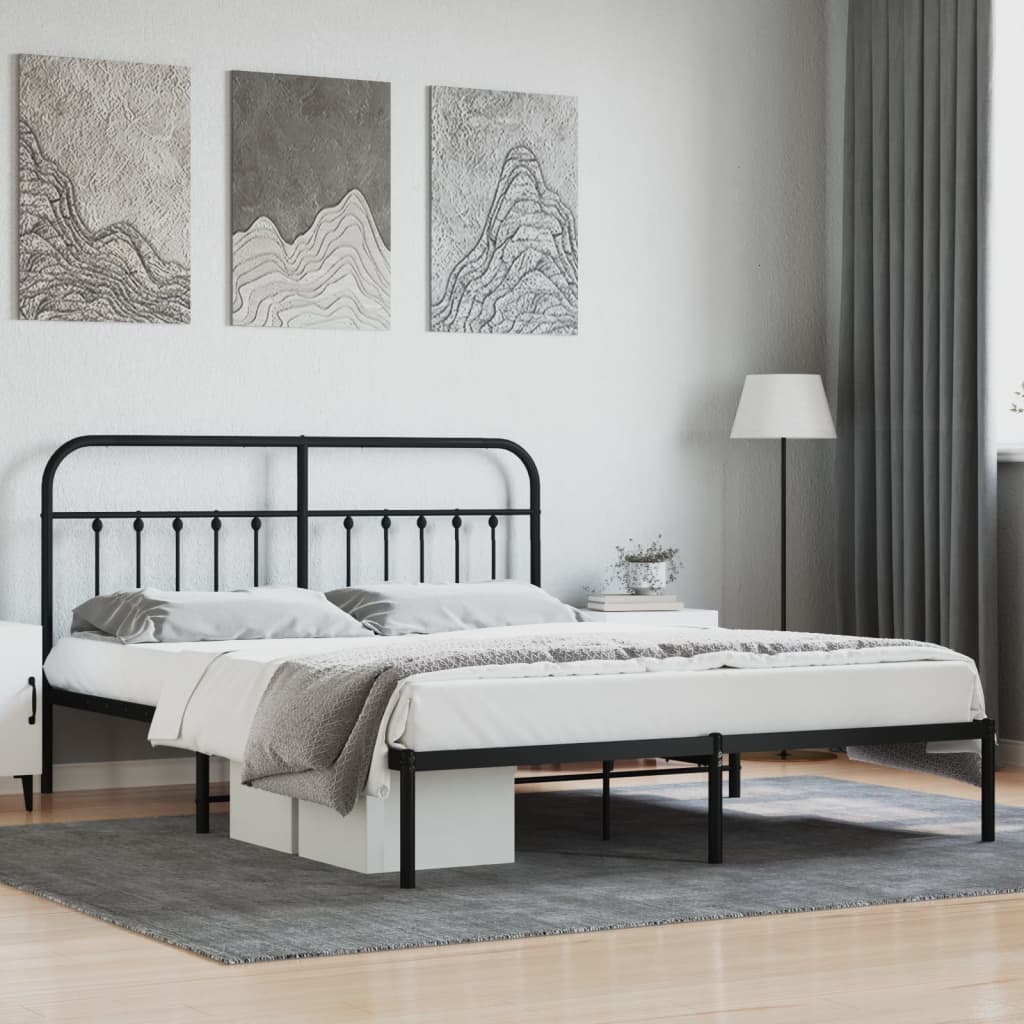 Kovový rám postele s čelem černý 183 x 213 cm