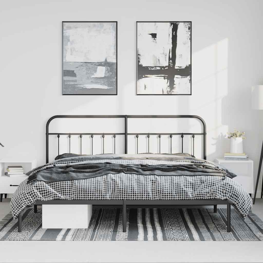 vidaXL Bedframe met hoofdbord metaal zwart 193x203 cm afbeelding