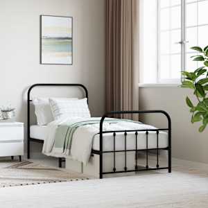 Kovinski posteljni okvir z vzglavjem in vznožjem črn 90x190 cm
