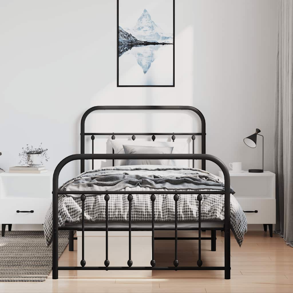 vidaXL Bedframe met hoofd- en voeteneinde metaal zwart 100x190 cm afbeelding