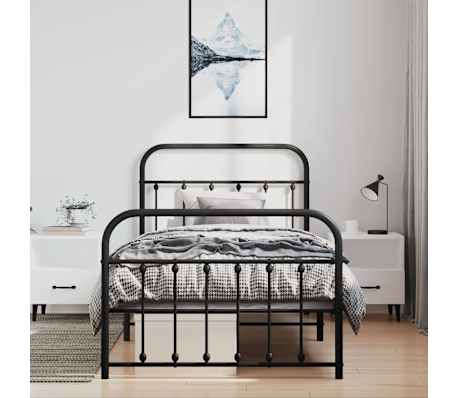 vidaXL Cadre de lit m&eacute;tal sans matelas et pied de lit noir 100x200 cm