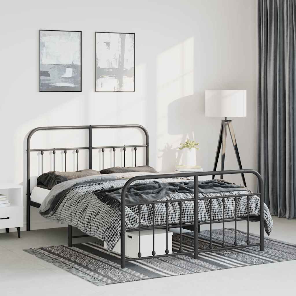 vidaXL Cadru pat metalic cu tăblie de cap/picioare, negru, 135x190 cm