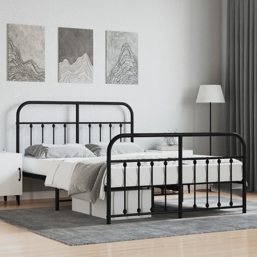Kovový rám postele s hlavovým a nožním čelem černý 150 x 200 cm