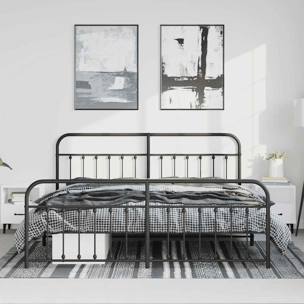 vidaXL Bedframe met hoofd- en voeteneinde metaal zwart 183x213 cm afbeelding