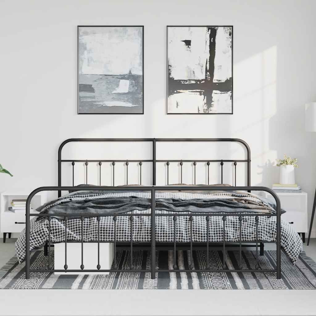 vidaXL Bedframe met hoofd- en voeteneinde metaal zwart 193x203 cm afbeelding