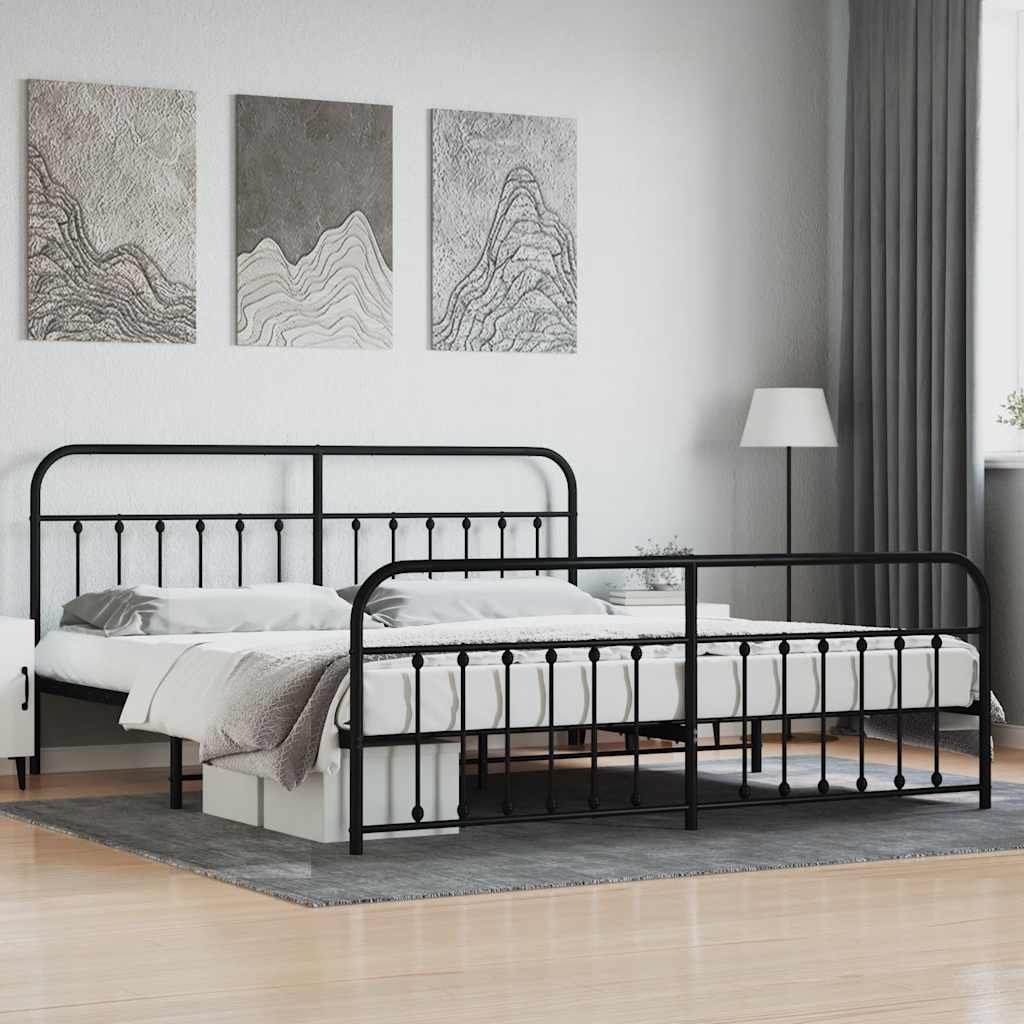 vidaXL Metallinen sängynrunko päädyillä musta 200x200 cm