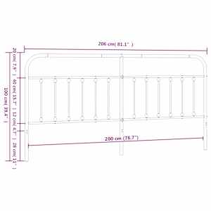 Kovové náhradní čelo postele černé 200 cm - obrázek 7