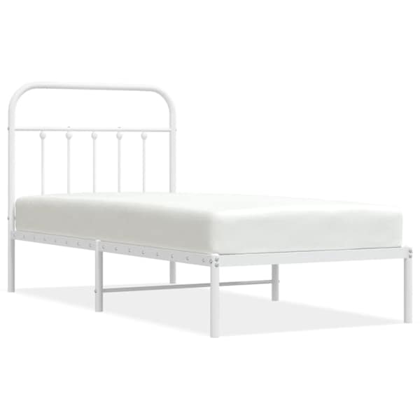 vidaXL metallist voodiraam peatsiga, valge, 90 x 190 cm