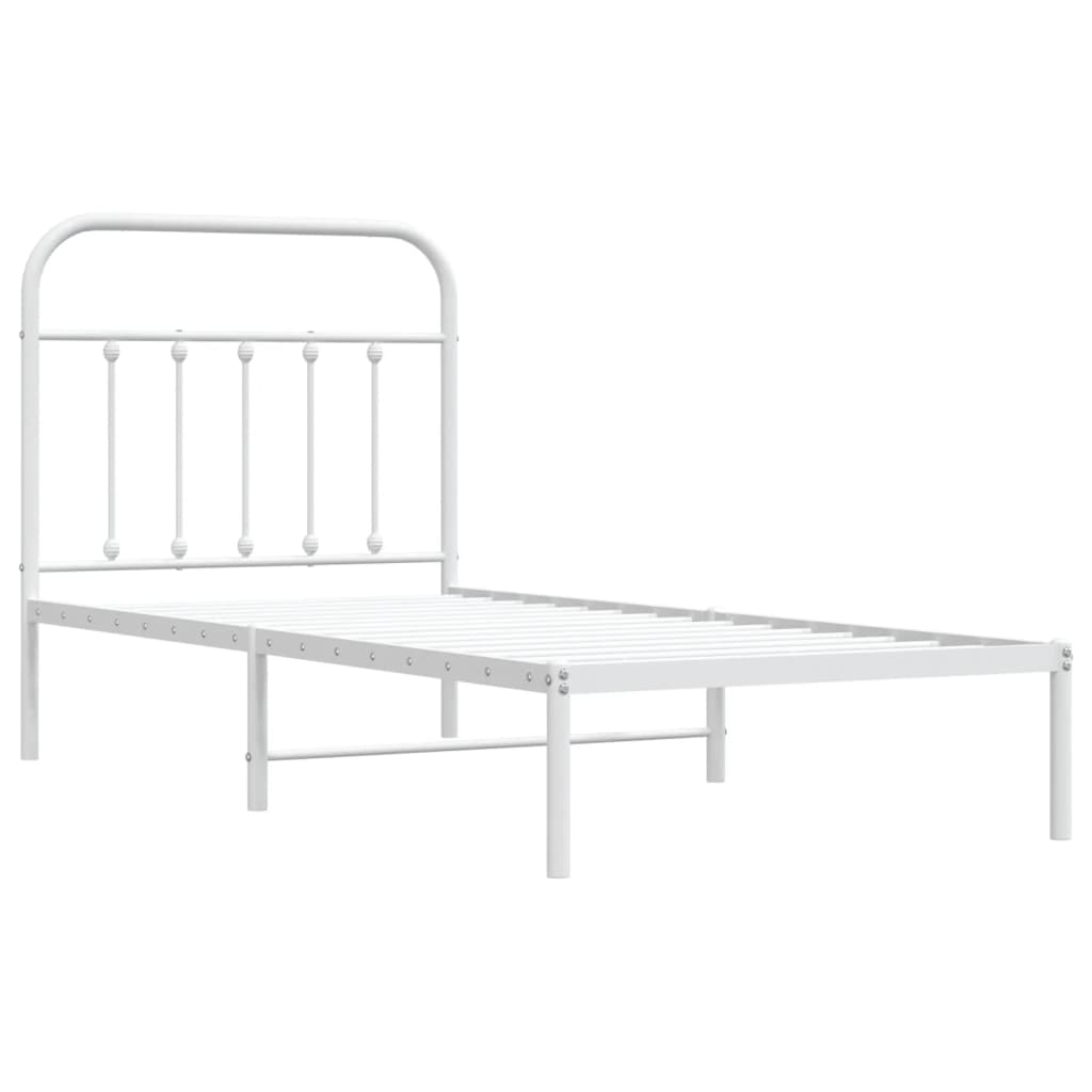 vidaXL Cadru pat metalic cu tăblie, alb, 90x200 cm