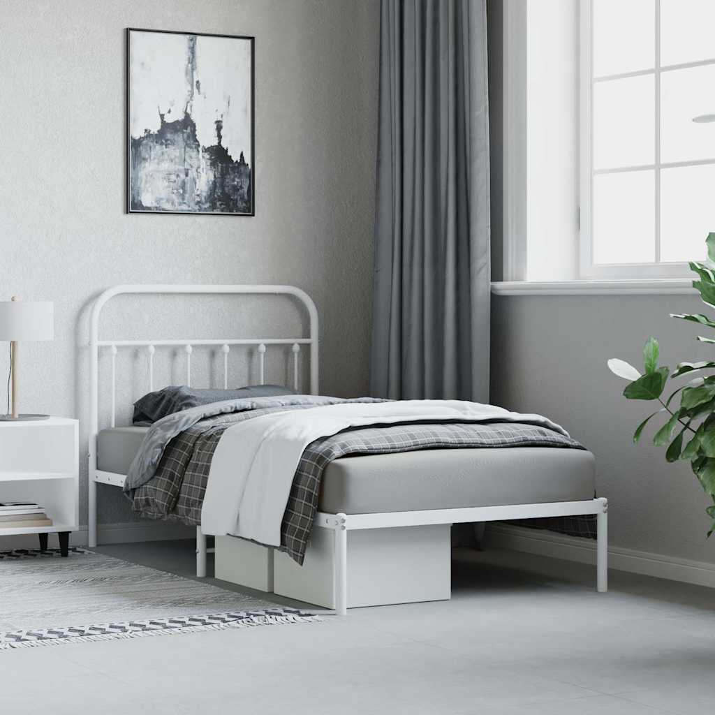 vidaXL Bedframe met hoofdbord metaal wit 100x190 cm, foto 4