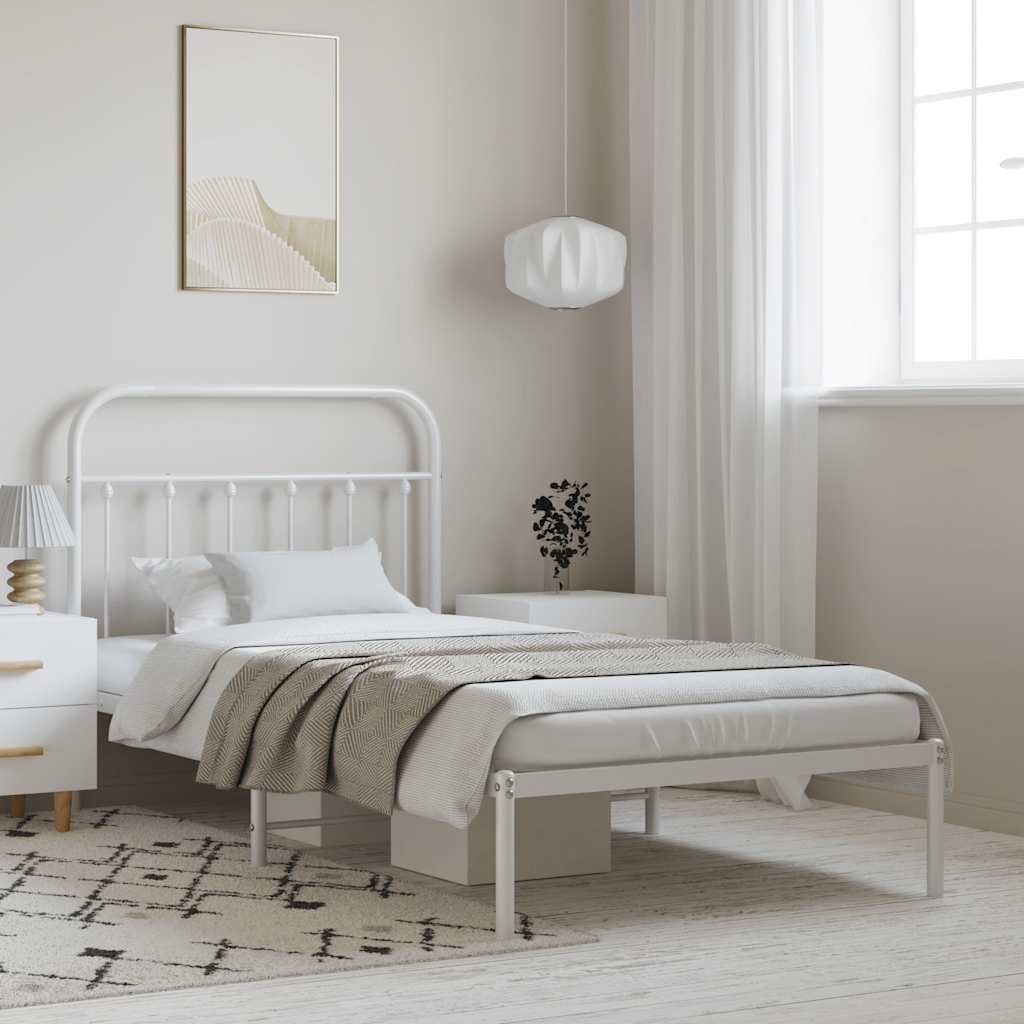 vidaXL Estrutura de cama com cabeceira 100x190 cm metal branco