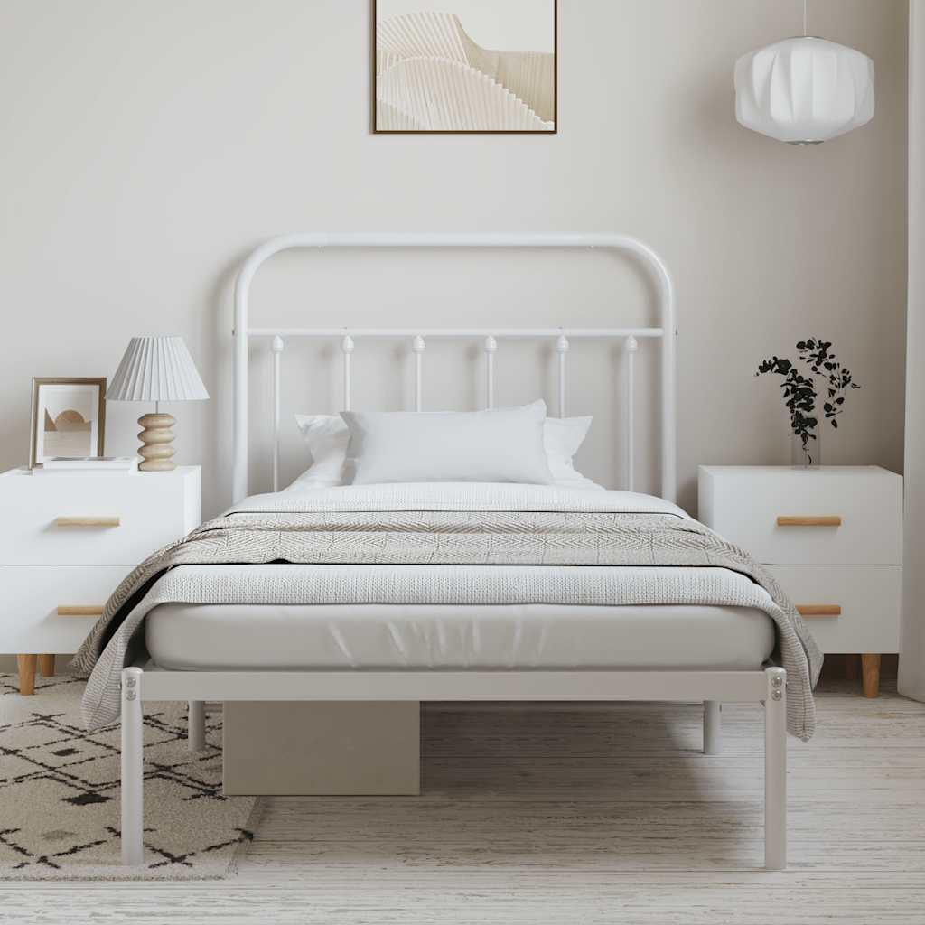 vidaXL Bedframe met hoofdbord metaal wit 100x200 cm afbeelding