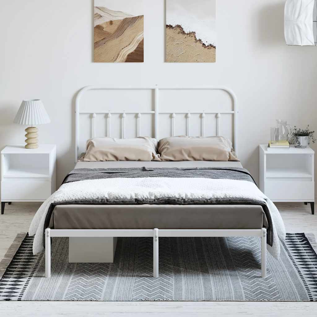 vidaXL Bedframe met hoofdbord metaal wit 150x200 cm afbeelding