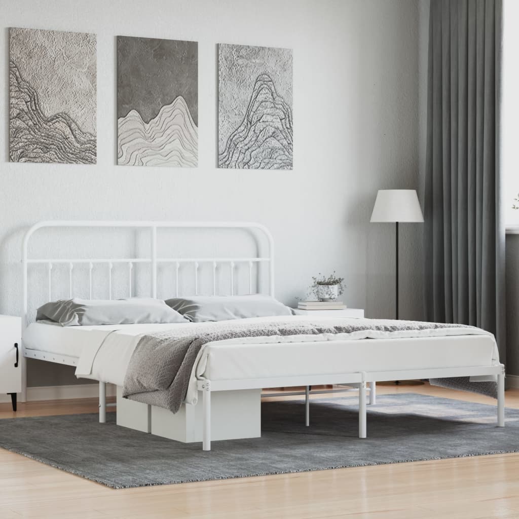 vidaXL Cadre de lit métal avec tête de lit blanc 160x200 cm
