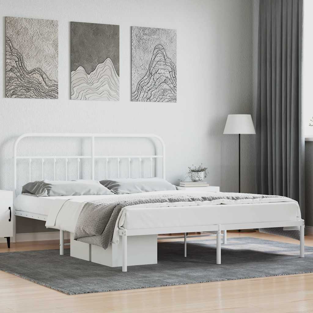 vidaXL Metallinen sängynrunko päädyillä valkoinen 180x200 cm