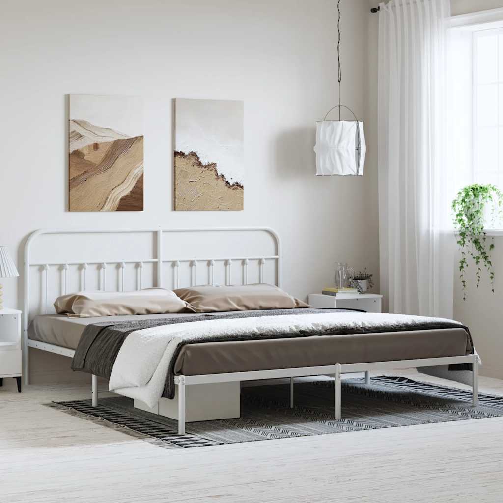 vidaXL Metallinen sängynrunko päädyllä valkoinen 183x213 cm