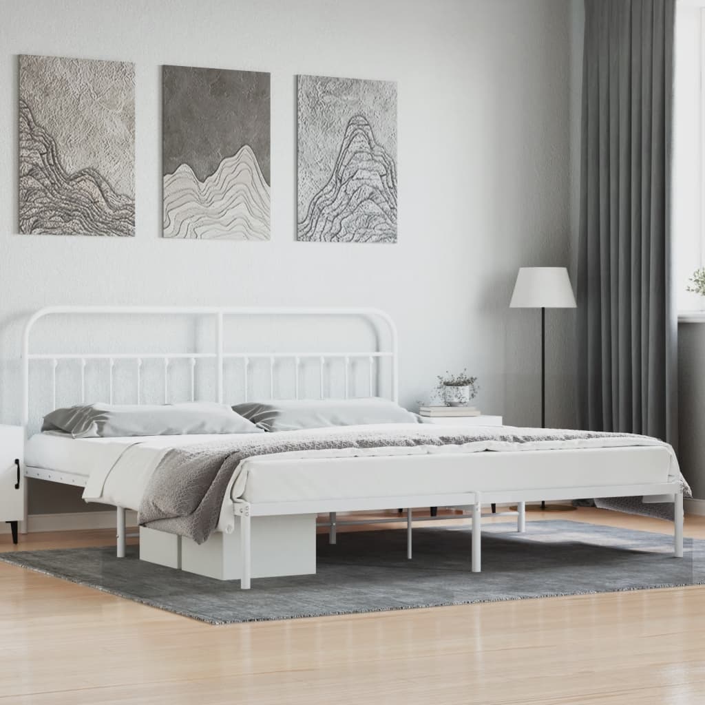 Kovový rám postele s čelem bílý 193 x 203 cm