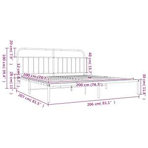 Kovový rám postele s čelem bílý 200 x 200 cm - obrázek 10