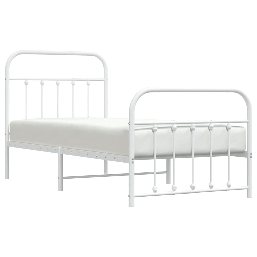  Kovový rám postele s čelom a podnožkou biely 90x200 cm