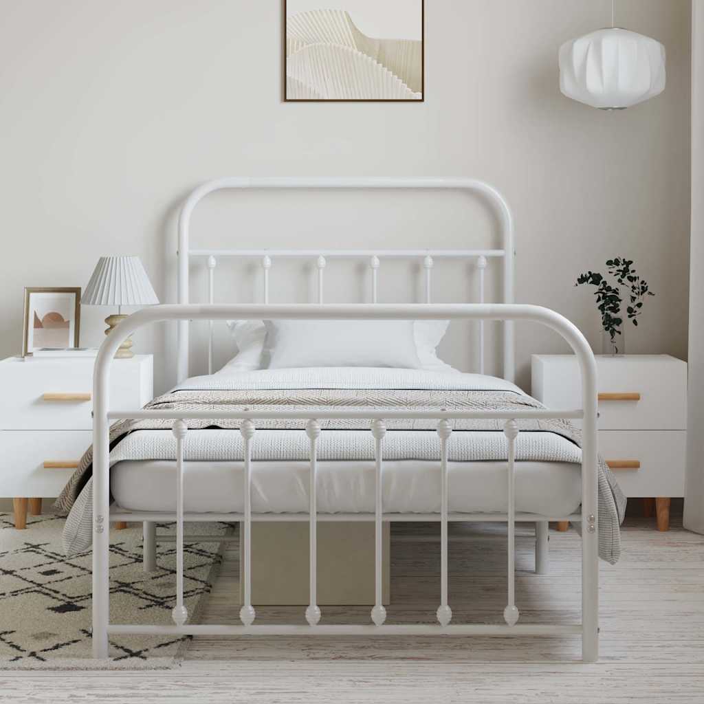 vidaXL Bedframe met hoofd- en voeteneinde metaal wit 100x190 cm, foto 2