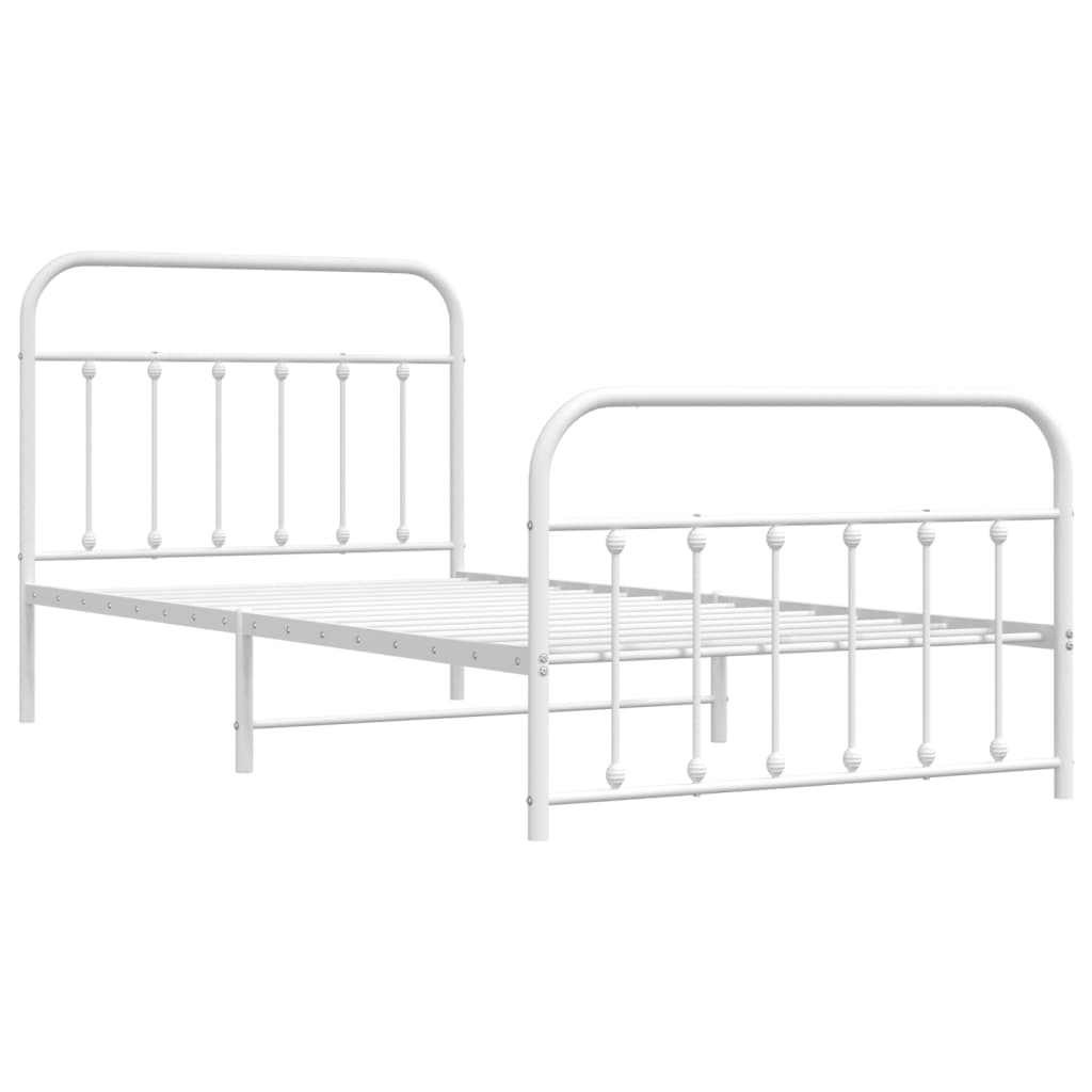 vidaXL Cadru de pat metalic cu tăblie de cap/picioare, alb, 107x203 cm