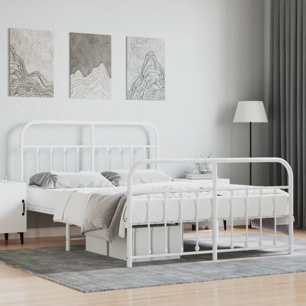 Kovový rám postele s hlavovým a nožním čelem bílý 140 x 200 cm
