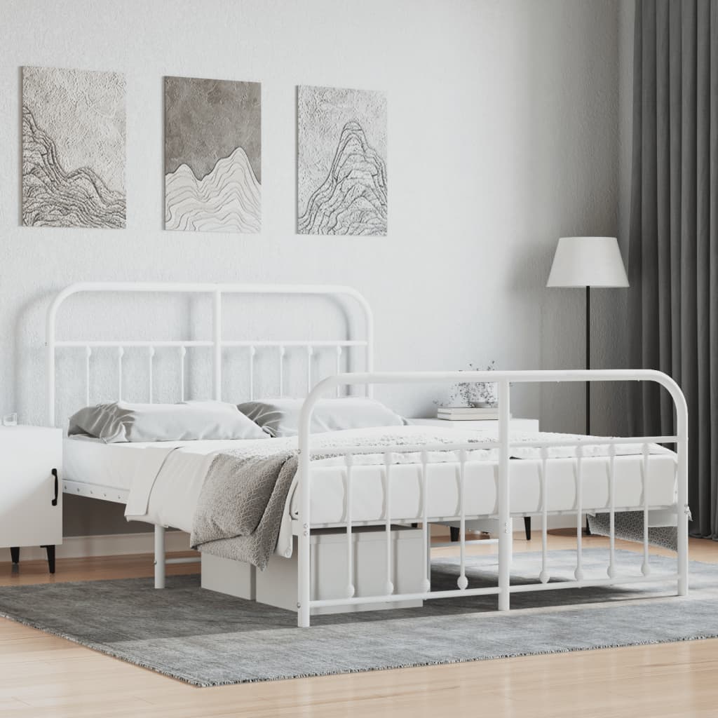 vidaXL Bettgestell mit Kopf- und Fußteil Metall Weiß 140x200 cm