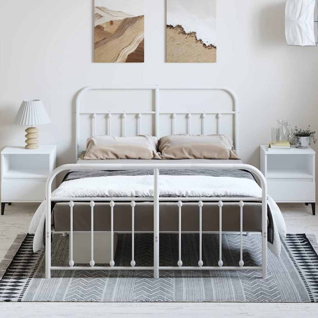 vidaXL Bedframe met hoofd- en voeteneinde metaal wit 150x200 cm, foto 2