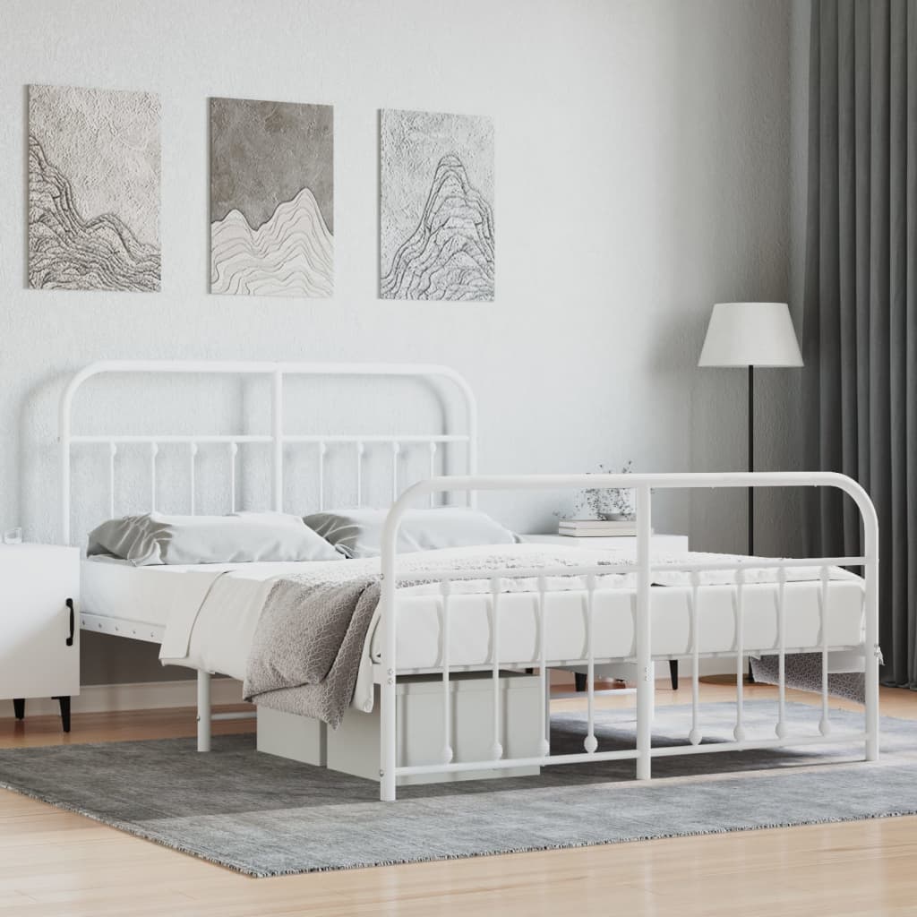 Kovový rám postele s hlavovým a nožním čelem bílý 150 x 200 cm