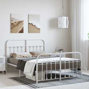 Kovinski posteljni okvir z vzglavjem in vznožjem bel 150x200 cm