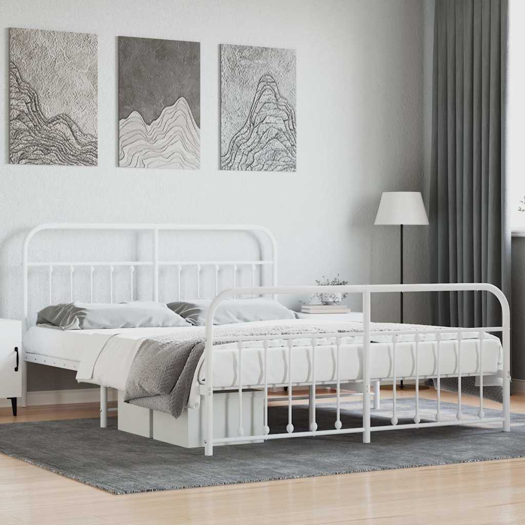 vidaXL Bettgestell mit Kopf- und Fußteil Metall Weiß 160x200 cm
