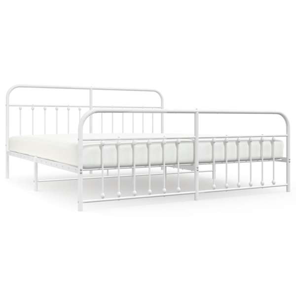 vidaXL metallist voodiraam peatsi ja jalutsiga, valge, 193x203 cm