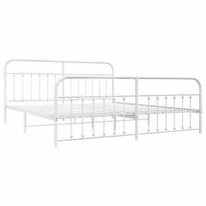 Kovový rám postele s hlavovým a nožním čelem bílý 200 x 200 cm - obrázek 3