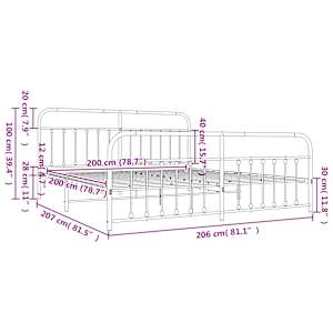 Kovový rám postele s hlavovým a nožním čelem bílý 200 x 200 cm - obrázek 10
