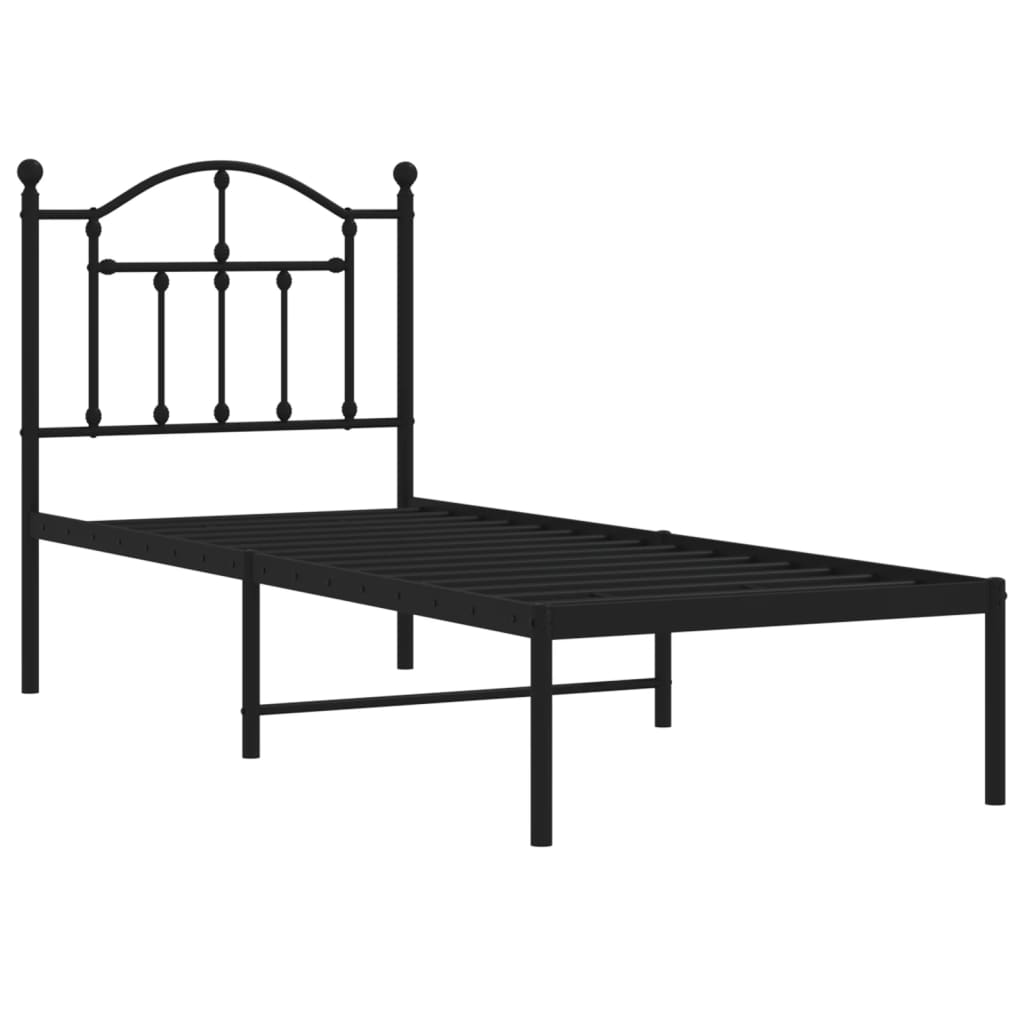 vidaXL Bedframe met hoofdbord metaal zwart 75x190 cm afbeelding