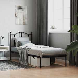 Kovinski posteljni okvir z vzglavjem črn 90x200 cm